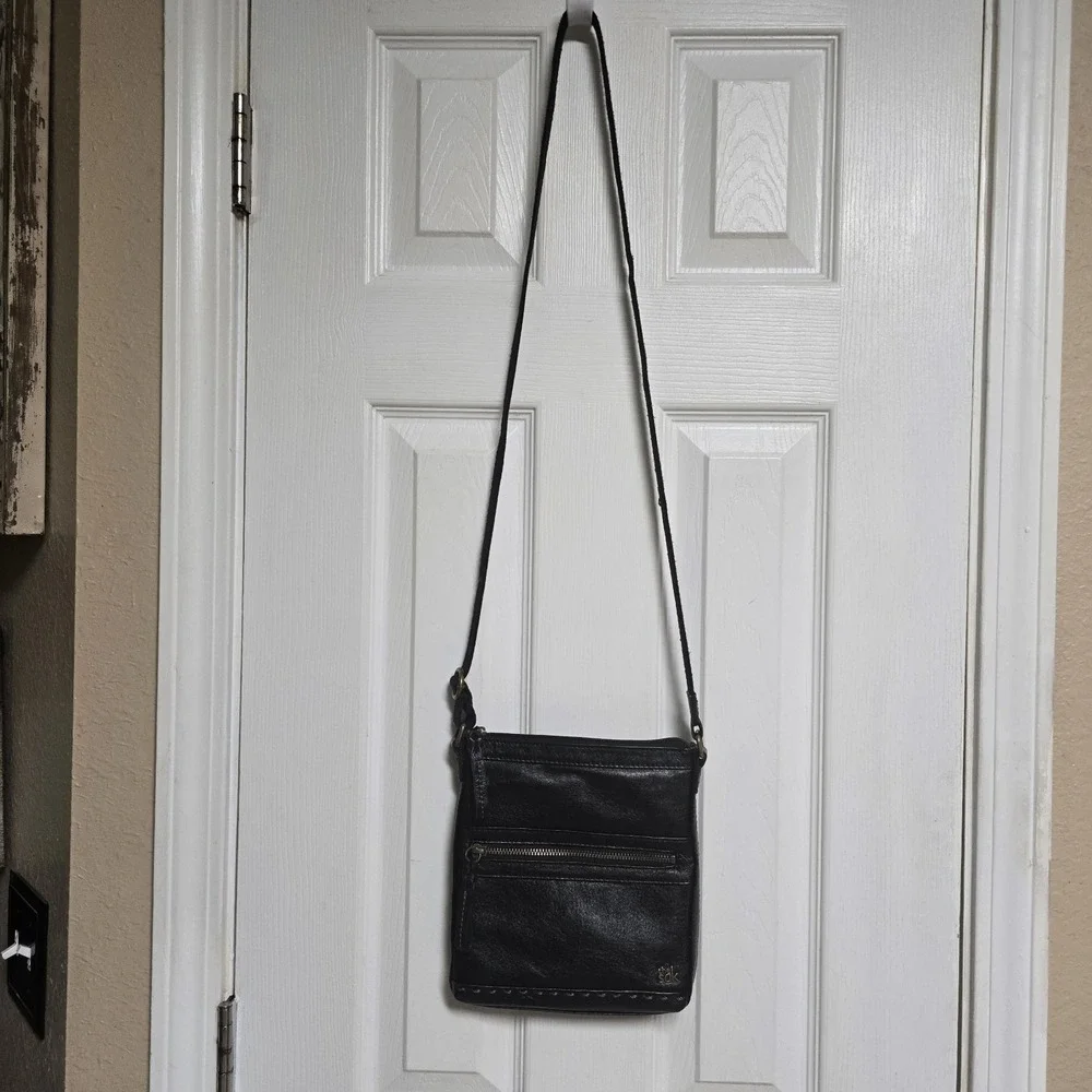 The Sak Leather Shoulder Bag, Black, Mini Fabric Strap Outside/Inside Pockets‎